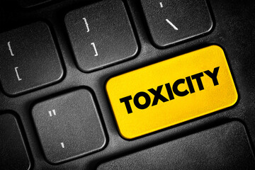 Naklejka premium Toxicity - the quality or degree of being toxic, text button on keyboard, concept background