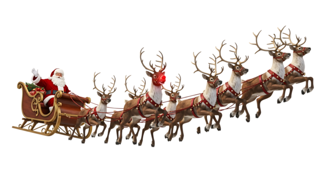 Santa Claus riding sleigh with reindeer cartoon illustration - Powered by Adobe