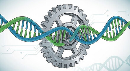 DNA and Gear: Conceptual Illustration of Genetic Engineering and Technology