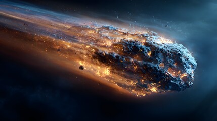 Massive celestial body burns intensely while streaking through deep space atmosphere
