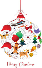 Christmas card with Santa Claus and decorations, editable file