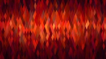 Vibrant mosaic pattern composed of numerous interlocking diamond shapes in warm fiery colors creates an intense abstract backdrop