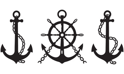 Anchor Vector Silhouettes – Nautical Icons, Helm and Rope Clipart .