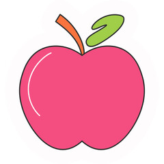 A Pink Apple With A Green Leaf And Orange Stem On A Transparent Background
