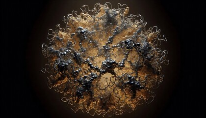 Intricate abstract pattern with organic and geometric elements on a dark background