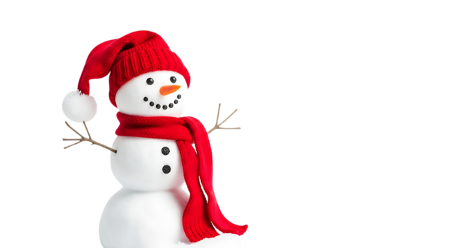 Cute snowman with red hat isolated on white background for Christmas and winter celebration