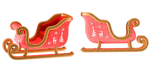 Santa sleigh isolated on transparent background 3D render