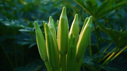 Obraz premium Close-up of a plant with long, pointed leaves. the leaves are a bright green color and appear to be fresh and healthy.