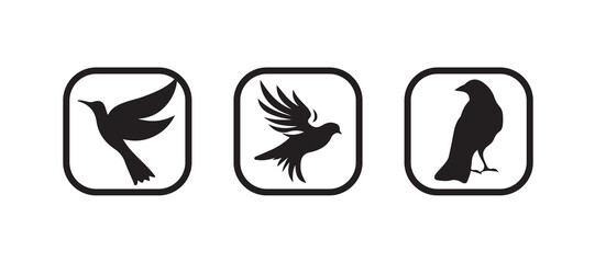Black and White Bird Icon Set, Vector Silhouette Logos, vector illustration EPS 10.
