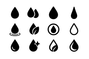Water Drop Icon Set on White Background