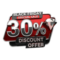 Transparent Black Friday 30 percent discount offer with diamond