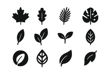 Leaf Icon Set in Grid Arrangement