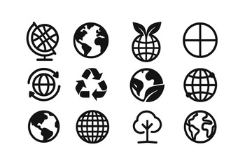 Globe and Environmental Black Icons Set
