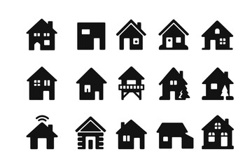 Set of 15 Black House Icon Silhouettes