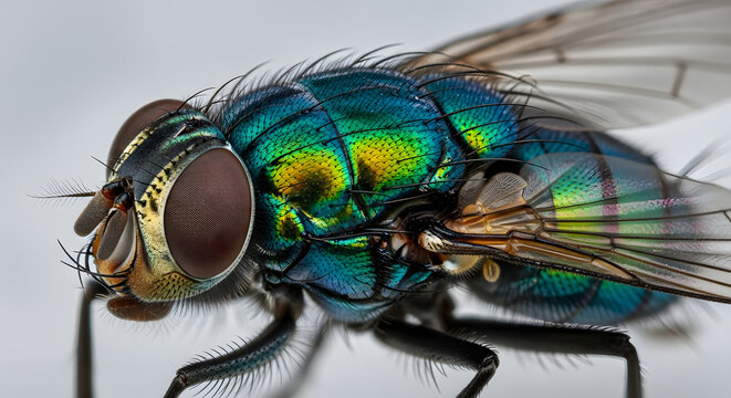Close-Up of a Green and Blue Housefly - Powered by Adobe