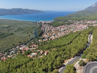 Aerial View of a Peaceful Coastal Town