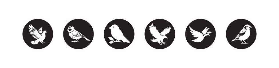 Black and White Bird Icon Set, Vector Silhouette Logos, vector illustration EPS 10.
