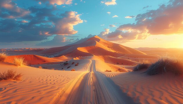 Desert Landscape with Tire Tracks - Powered by Adobe