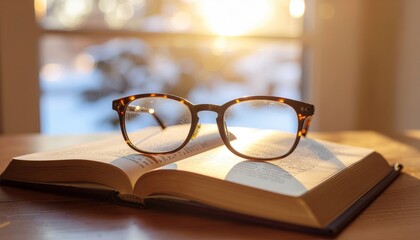 Eyeglasses on Open Book in Sunlight