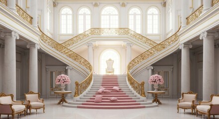 Grand Staircase: A majestic grand staircase with gilded railings and elegant details leads to a sophisticated upper level, symbolizing upward mobility and refined taste.