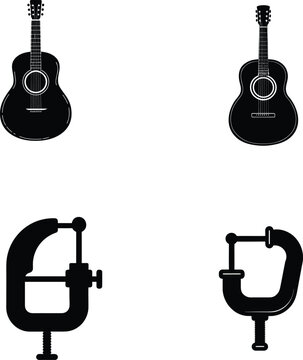 A C Clamp and classic acoustic Guitar silhouette illustration.