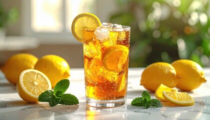 Fototapeta premium Iced Tea with Lemons and Mint