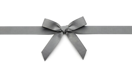 Beautifully tied silver-grey satin ribbon bow, isolated on a clean white background, embodying elegance and celebration, perfect for thoughtful gift wrapping and sophisticated design