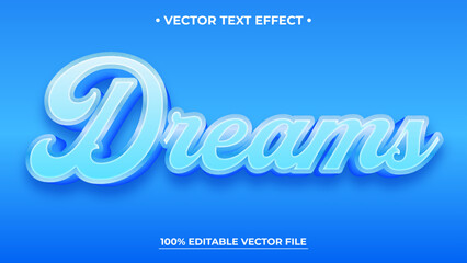 Dreams text effect with editable vector file on a blue gradient background