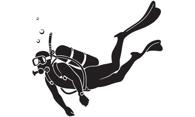  Scuba Diver Vector Silhouettes – Underwater Diving Clipart Set .