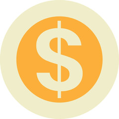 A clean, modern flat design icon of a white dollar sign inside an orange circle with a cream border, symbolizing money, finance, currency, and pricing, perfect for apps, websites, marketing bussiness.