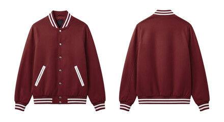 Dark Red and White Varsity Baseball Jacket Front and Back View on White Background