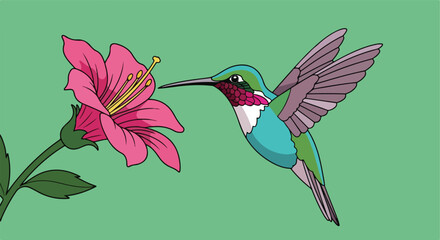 Obraz premium Cartoon depiction of a hummingbird approaching a flower