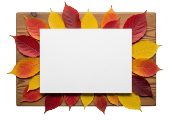 Autumn leaves frame blank paper isolated on transparent background