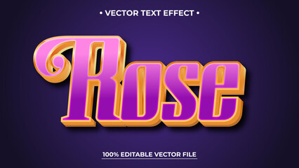 Rose text effect with golden outline and purple fill on dark background