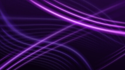 Vibrant Dark Purple Background Intersected by Multiple Luminous Neon Lines and Curves, Illustrating a Complex Data Network or Digital Flow