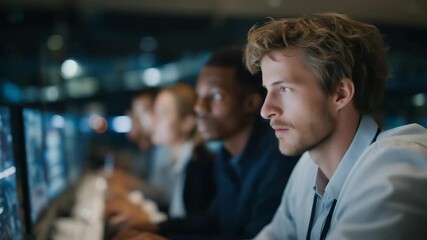 Team of industrial engineers analyzing synchronized digital twin models of robotic assembly lines, emotion of collaboration and precision visible, representing smart factory automation, virtual