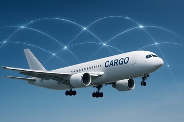 Obraz premium Global air cargo logistics network connection in blue sky.