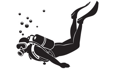  Scuba Diver Vector Silhouettes – Underwater Diving Clipart Set .