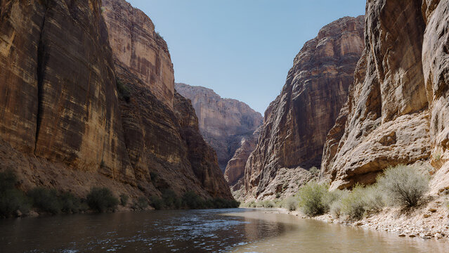Canyon River with Rocky Walls
