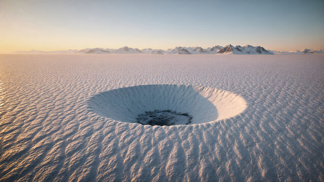 Snow-Covered Crater in Arctic Terrain