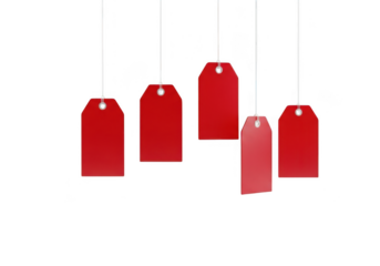Red tags hanging isolated on transparent background