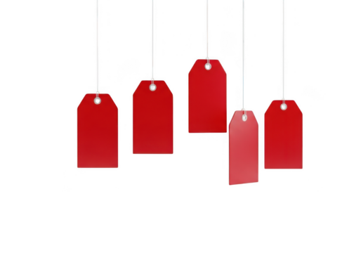 Red tags hanging isolated on transparent background