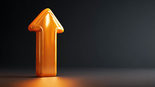 Bold orange arrow points upward signifying growth progress success and positive direction in a clean modern studio setting