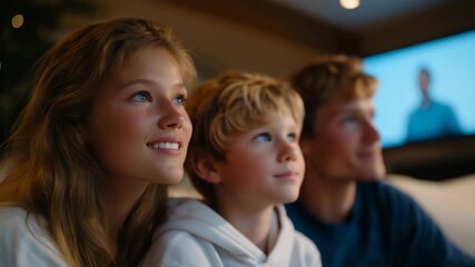Young family exploring a professionally staged home, emotion of excitement and connection visible, symbolizing first-time home buying experience, real estate marketing, and emotional appeal of home