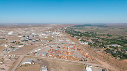 Aerial view of the city of Añelo, Neuquén. Shale Capital. Vaca Muerta.