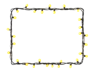 Warm Holiday Lights Frame with Glowing Bulbs and Soft Bokeh, Rectangular Border, Transparent Background