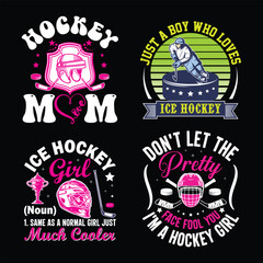 Fototapeta premium Winter game Ice Hockey Retro vintage Bundle T shirt design. 