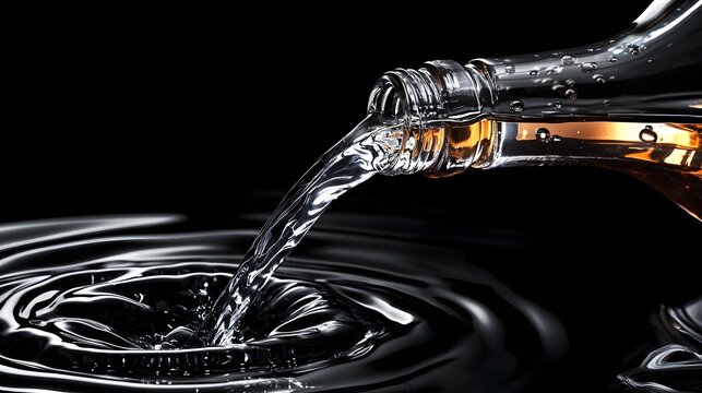 Liquid Flowing from Bottle Creating Ripples in Dark Environment - Powered by Adobe