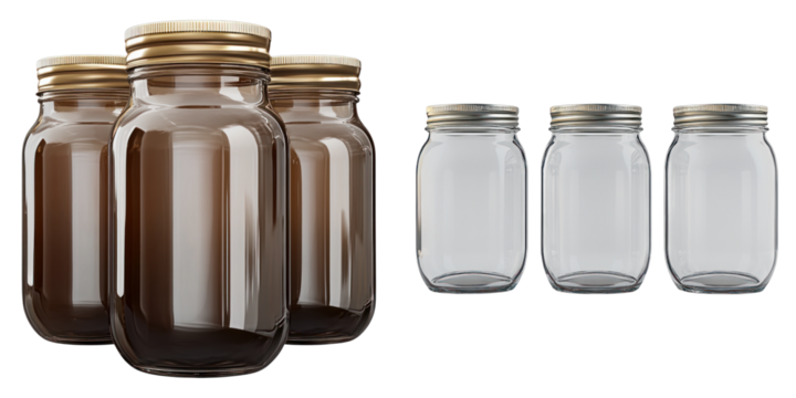 Glass Jars with metal Lids in a row - Powered by Adobe
