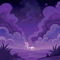 Fototapete Rund Warmes Lila Mystical night landscape with glowing purple clouds, dark silhouettes of trees, and a dreamy fantasy sky — vector illustration, flat style, soft gradient  © jasmin